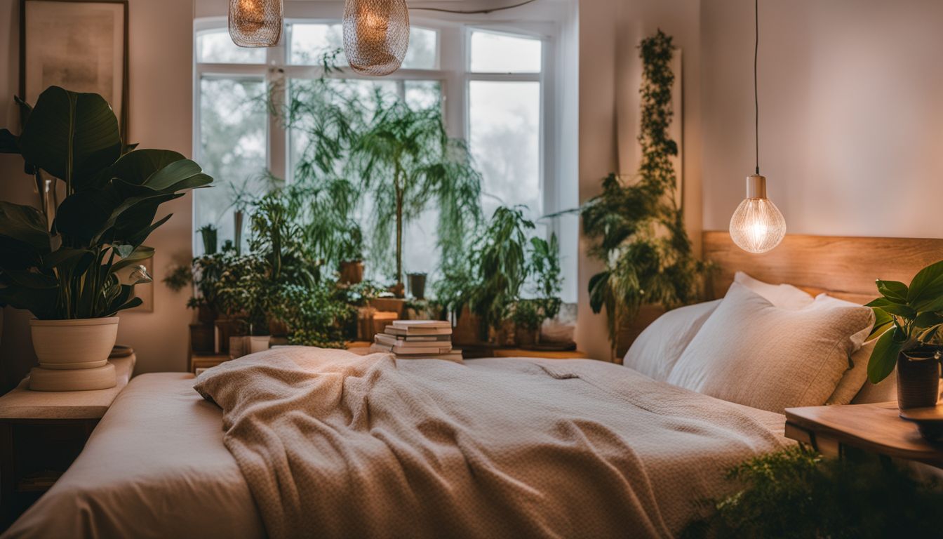 Cozy bedroom with plants, book, nature photography, and diverse faces.