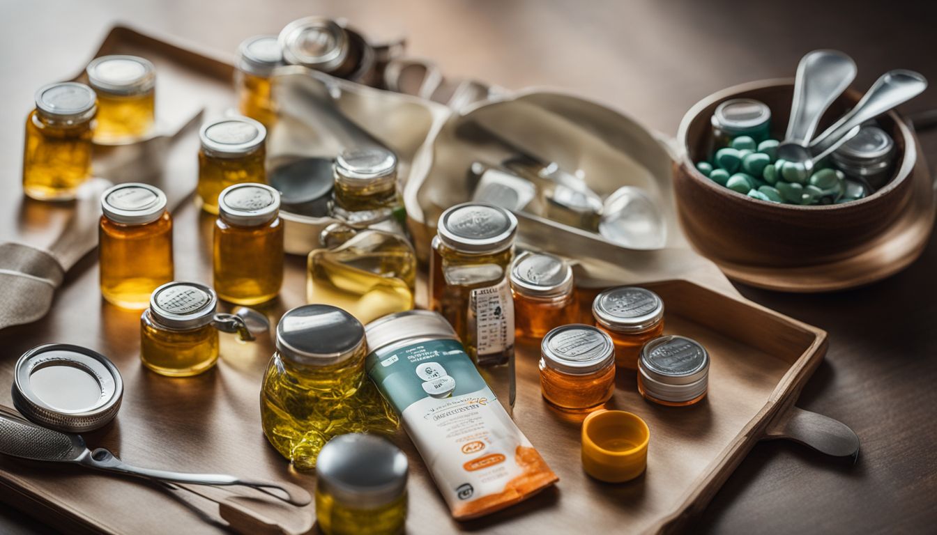 Photo of omega-3 supplements with various people and accessories.