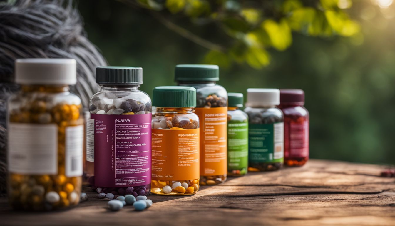 A diverse collection of multivitamins with a natural background.