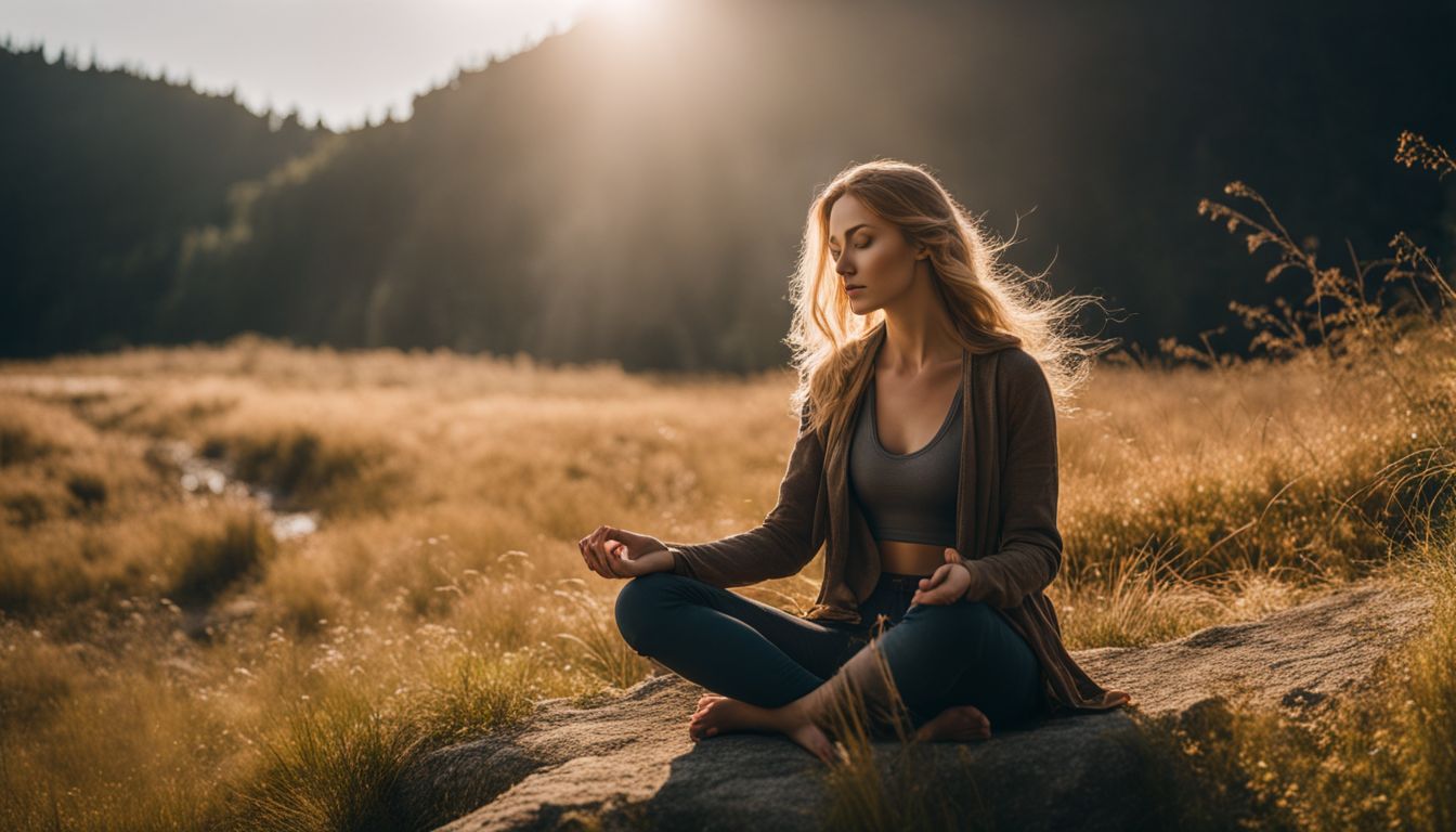 A person meditating outdoors in various settings, captured in stunning detail.