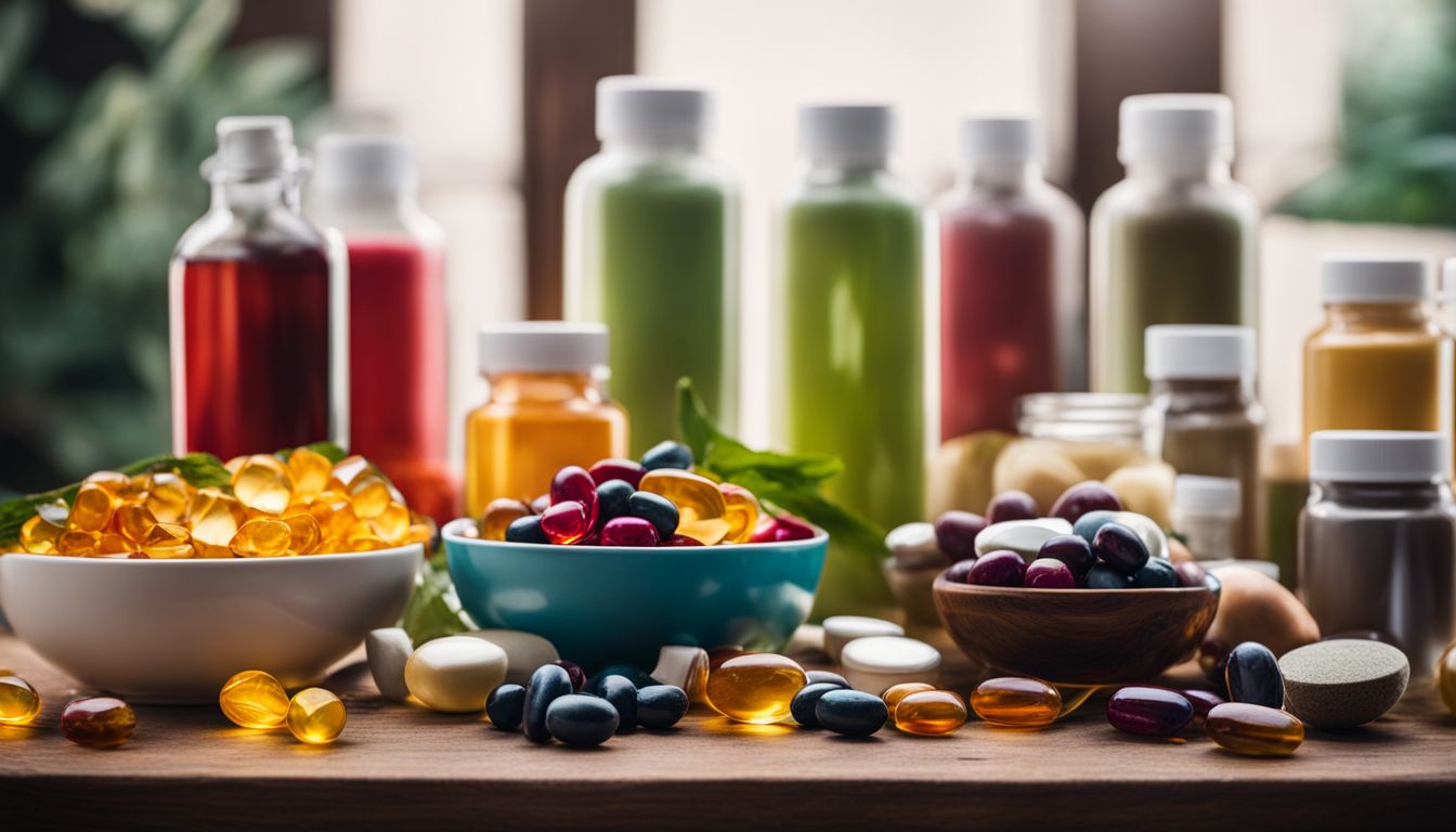 A vibrant assortment of vitamins and supplements in a modern setting.