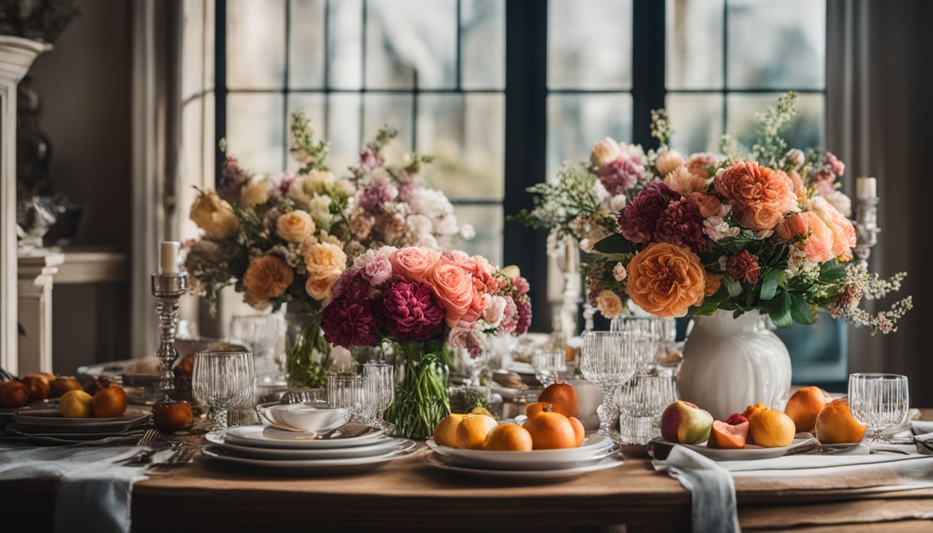 A styled table with flowers and various people in different styles.