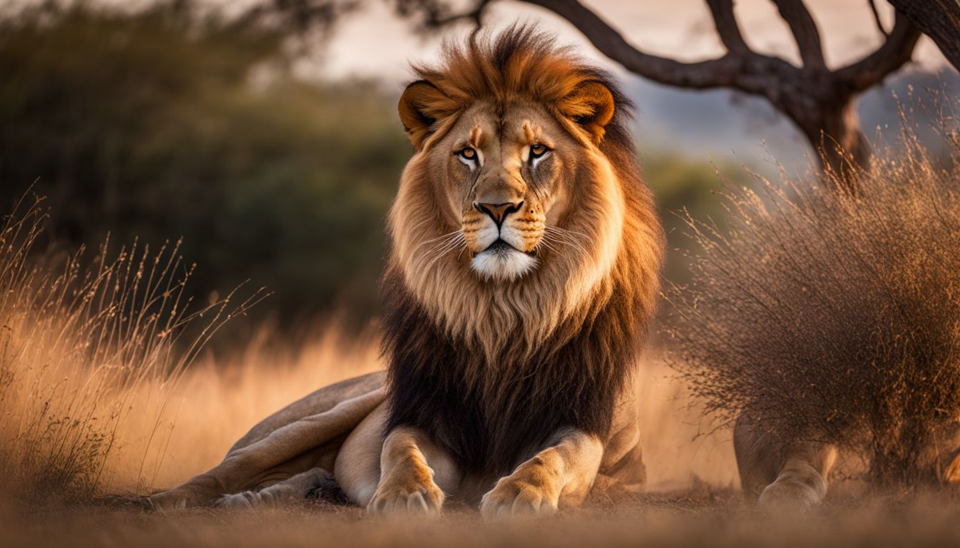 A stunning photograph of a lion in the African savannah.