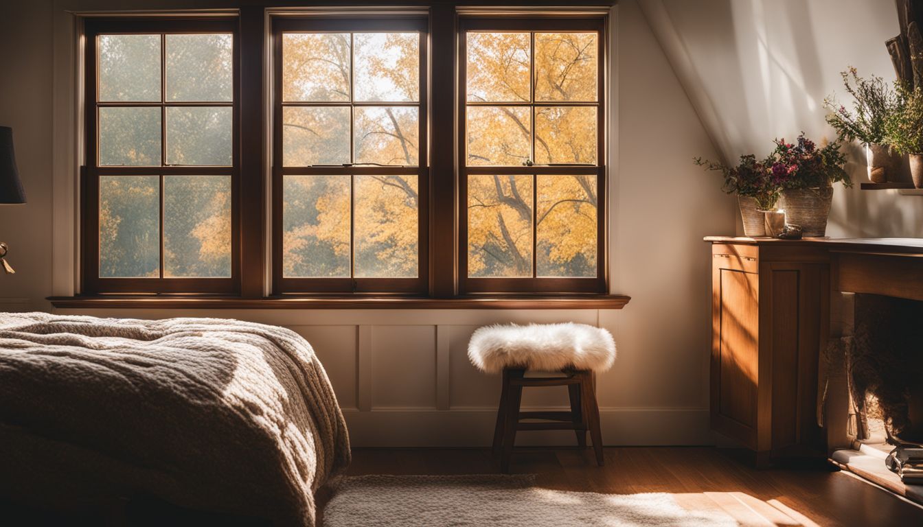 Cozy bedroom with double-hung window, showcasing diverse people and styles.