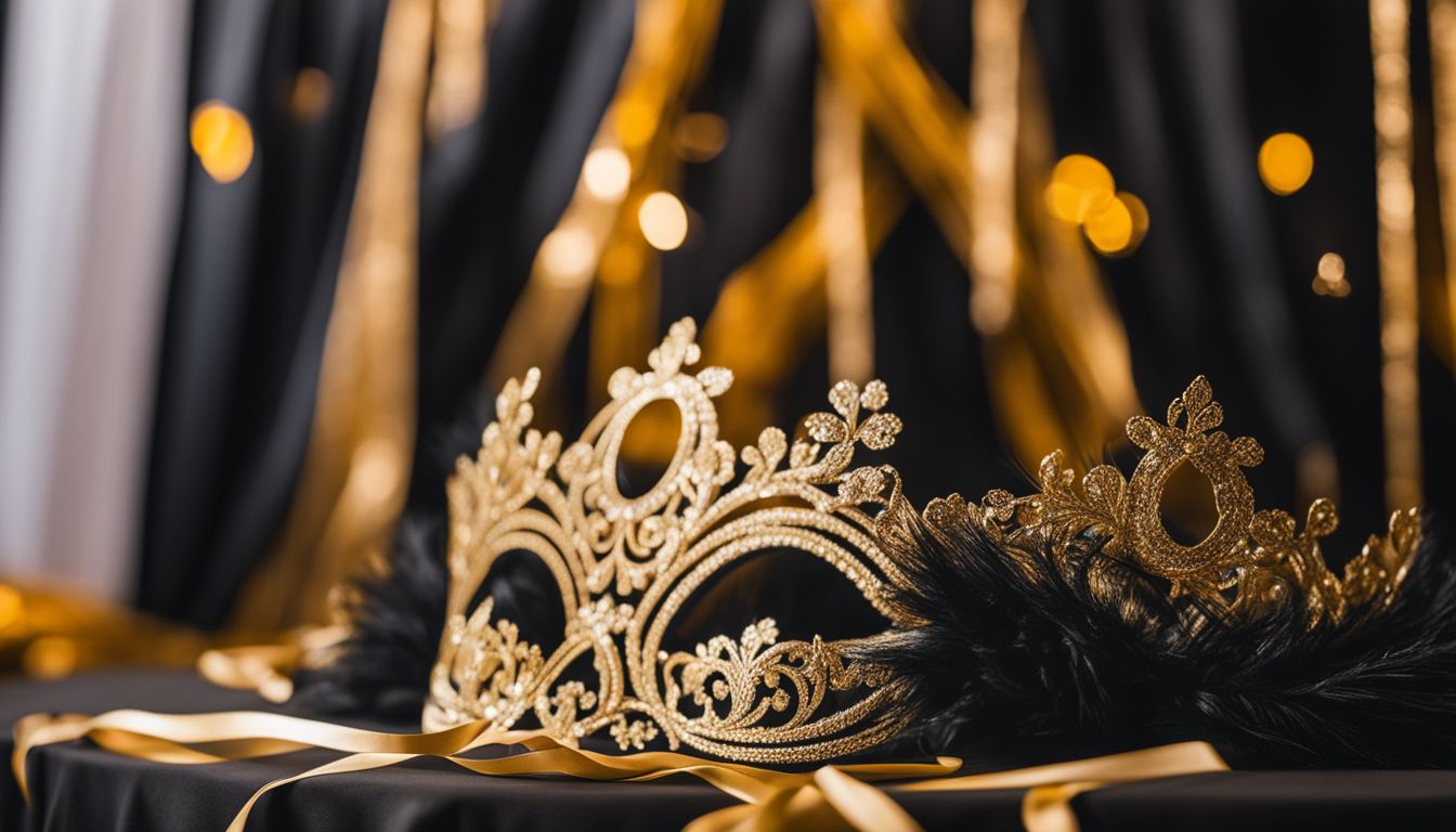 Close-up view of a black and gold Congratulations banner at a party.