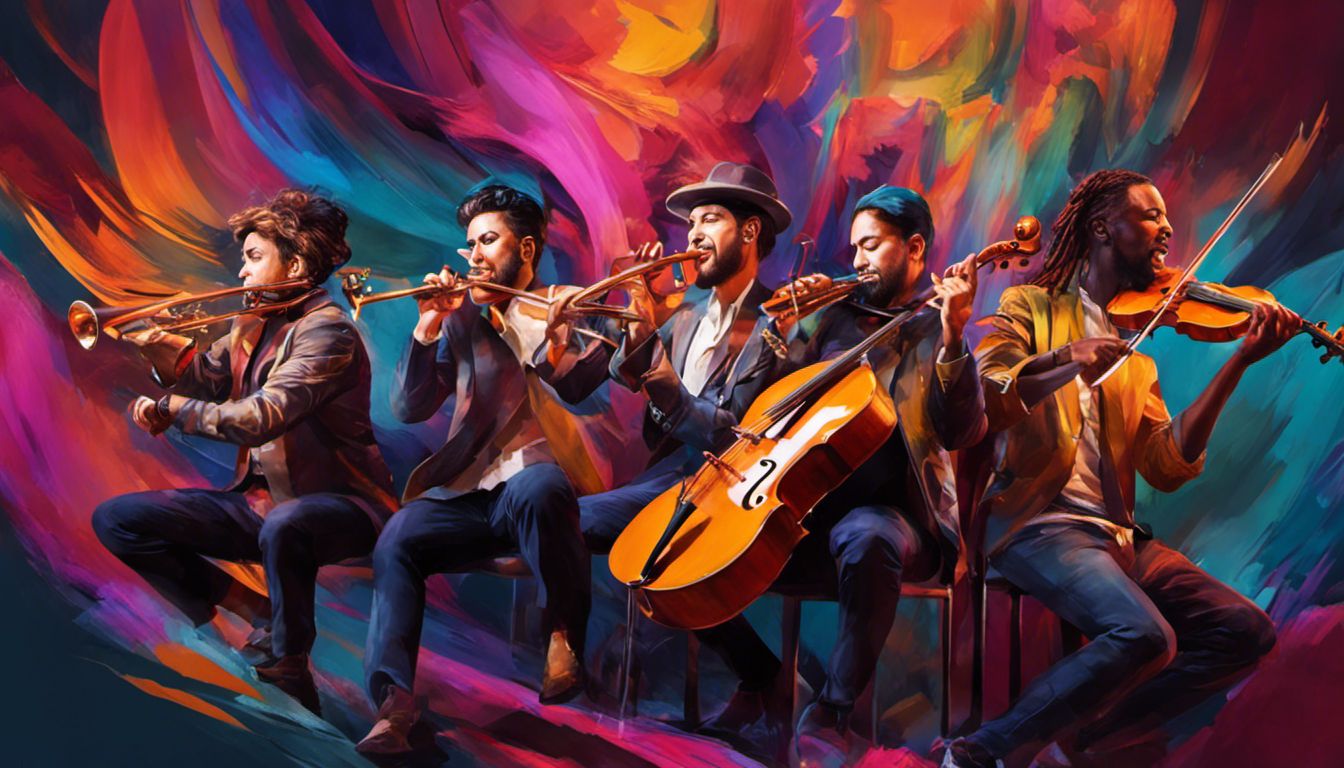 Vibrant musicians with different styles create harmonious symphony of sound.
