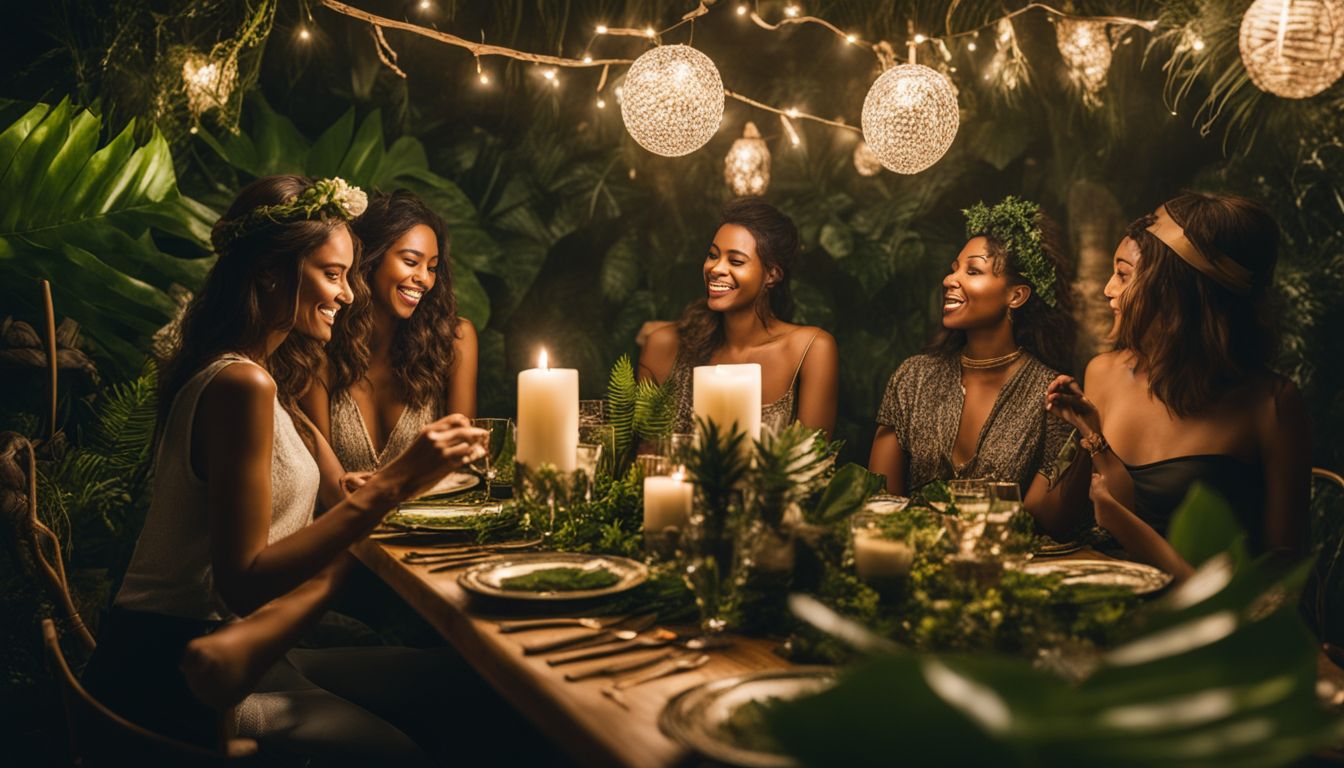 A jungle-themed party with DIY decorations and a diverse crowd.