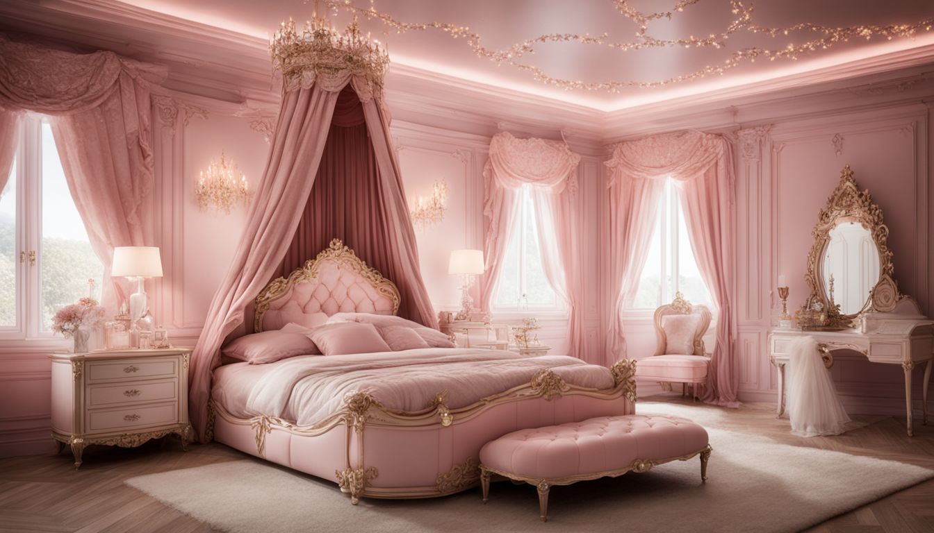 A pink princess bedroom with a fairy-tale castle bed and magical decor.