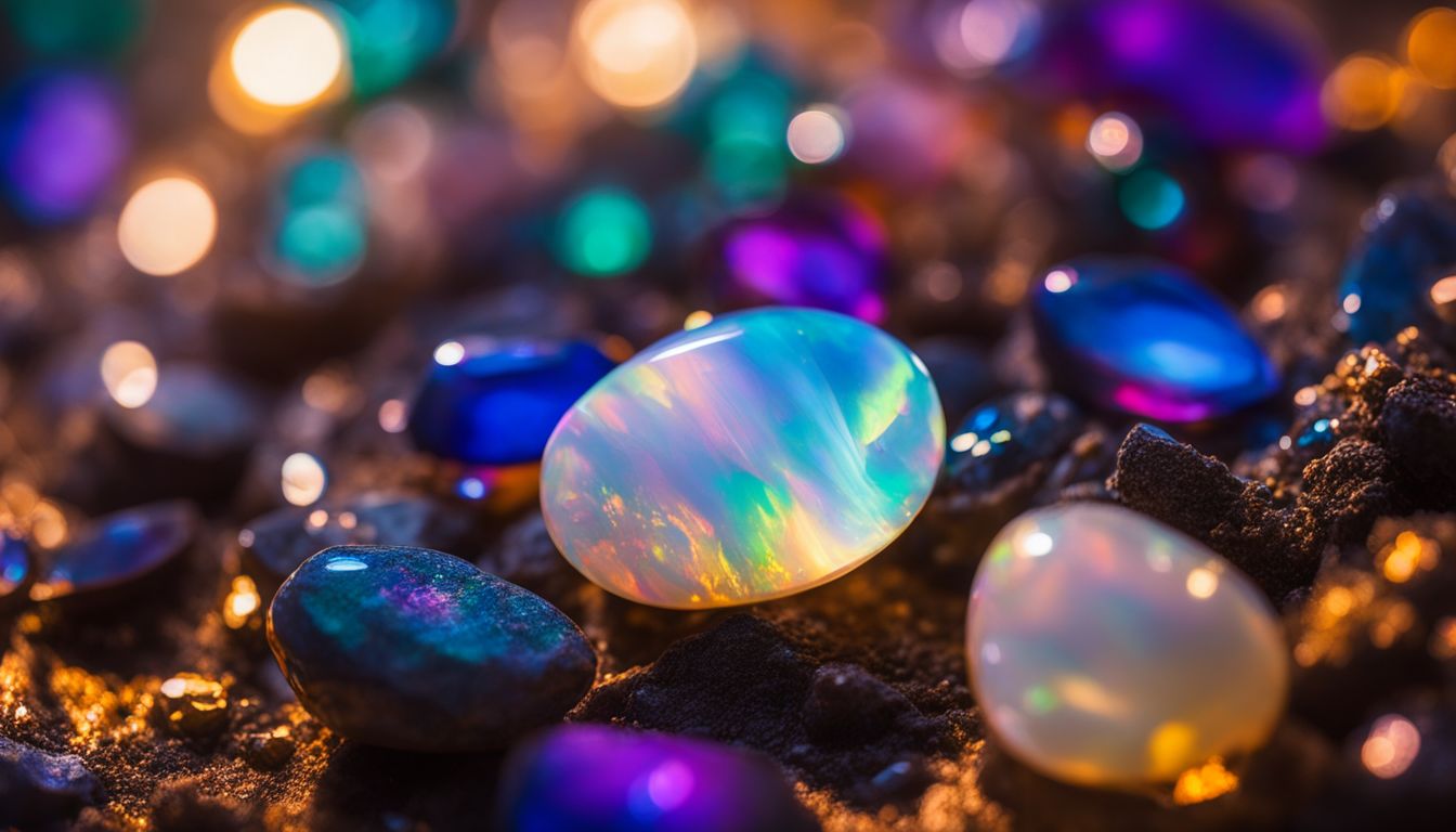 A vibrant photo of an Opal gemstone featuring various faces, hair styles, and outfits in a bustling atmosphere.