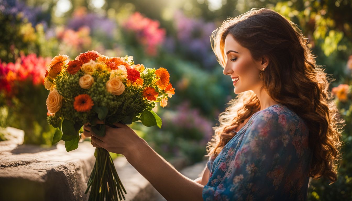 A diverse bouquet of flowers shines in a sunlit garden, with a variety of faces and outfits adding to the vibrant atmosphere.
