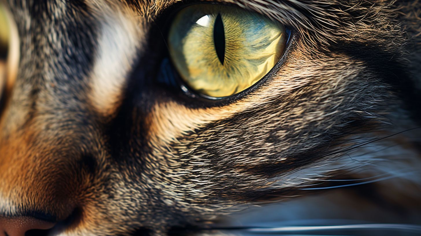 Close-up photo of a curious cat's face captured with a telephoto lens.