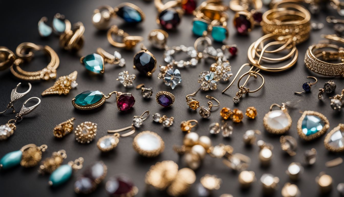 A jewelry photograph showcasing various types of earring clasps with different styles, hair, outfits, and faces.