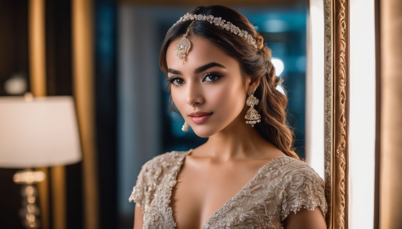 A stunning bride-to-be showing off flawless makeup and different outfits.