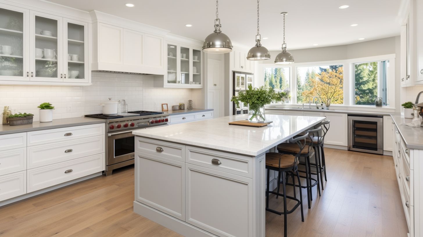 A well-maintained kitchen with whitewashed cabinets, highlighting their beauty and clean appearance.