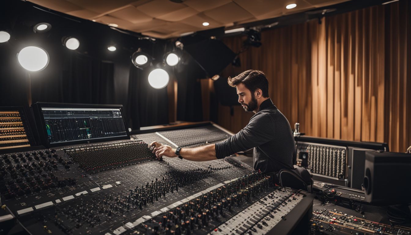 A sound engineer in a recording studio adjusting soundproofing materials.