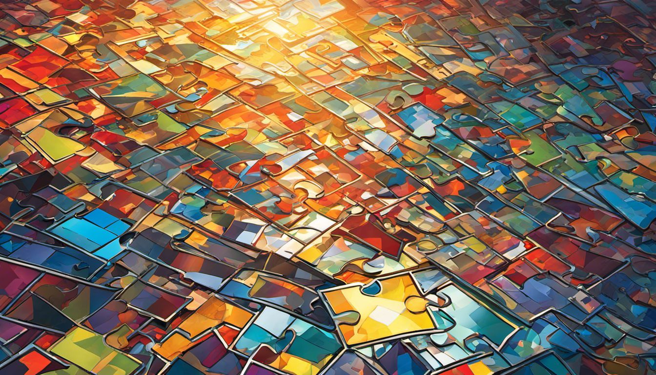 Colorful mosaic puzzle pieces create an abstract and mesmerizing composition.
