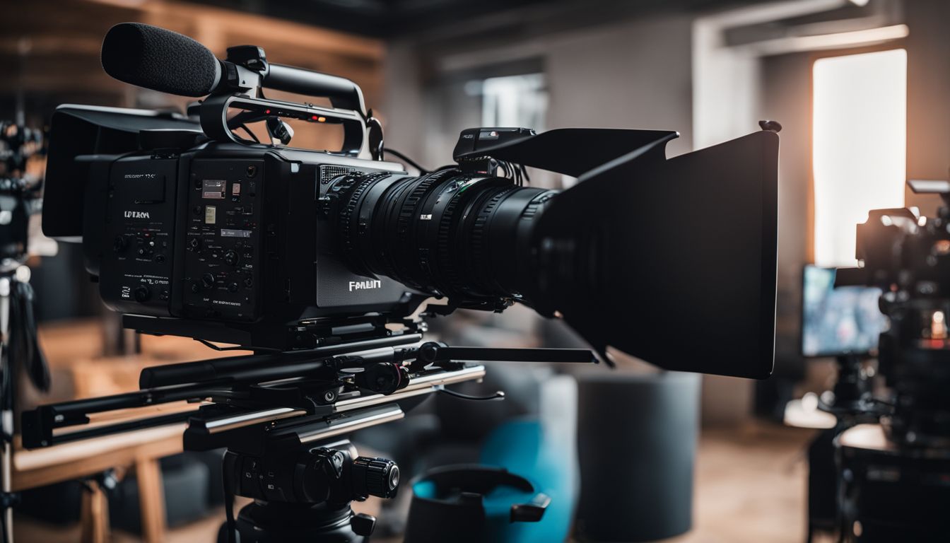 A diverse group of professionals using video equipment for cinematography.