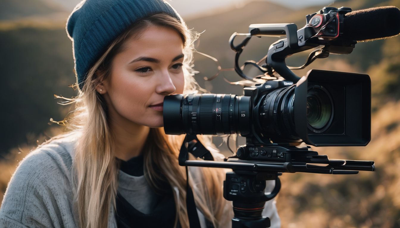 A person surrounded by videography and photography equipment capturing various subjects.