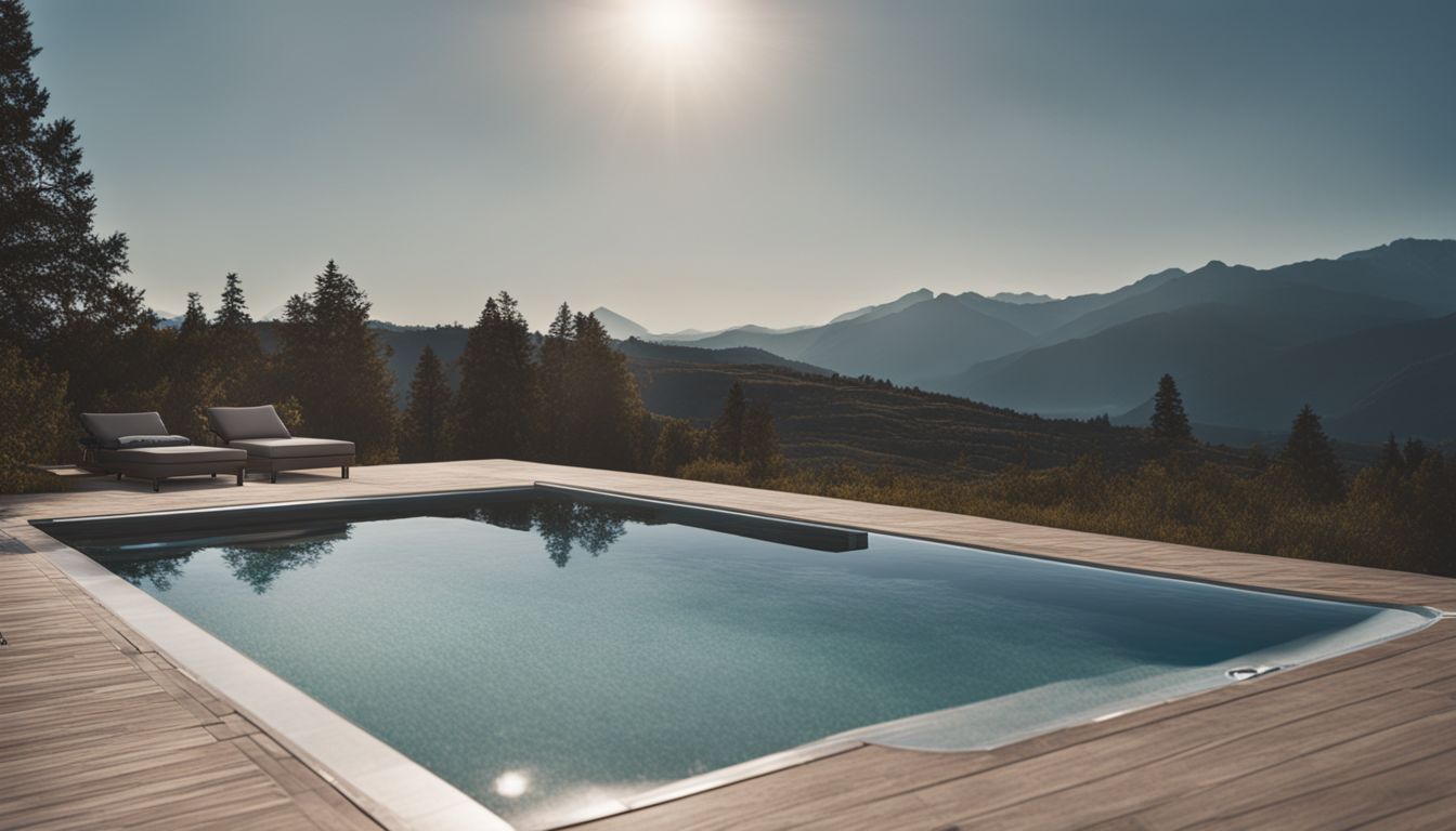 An above ground pool with an automatic cover and diverse people.
