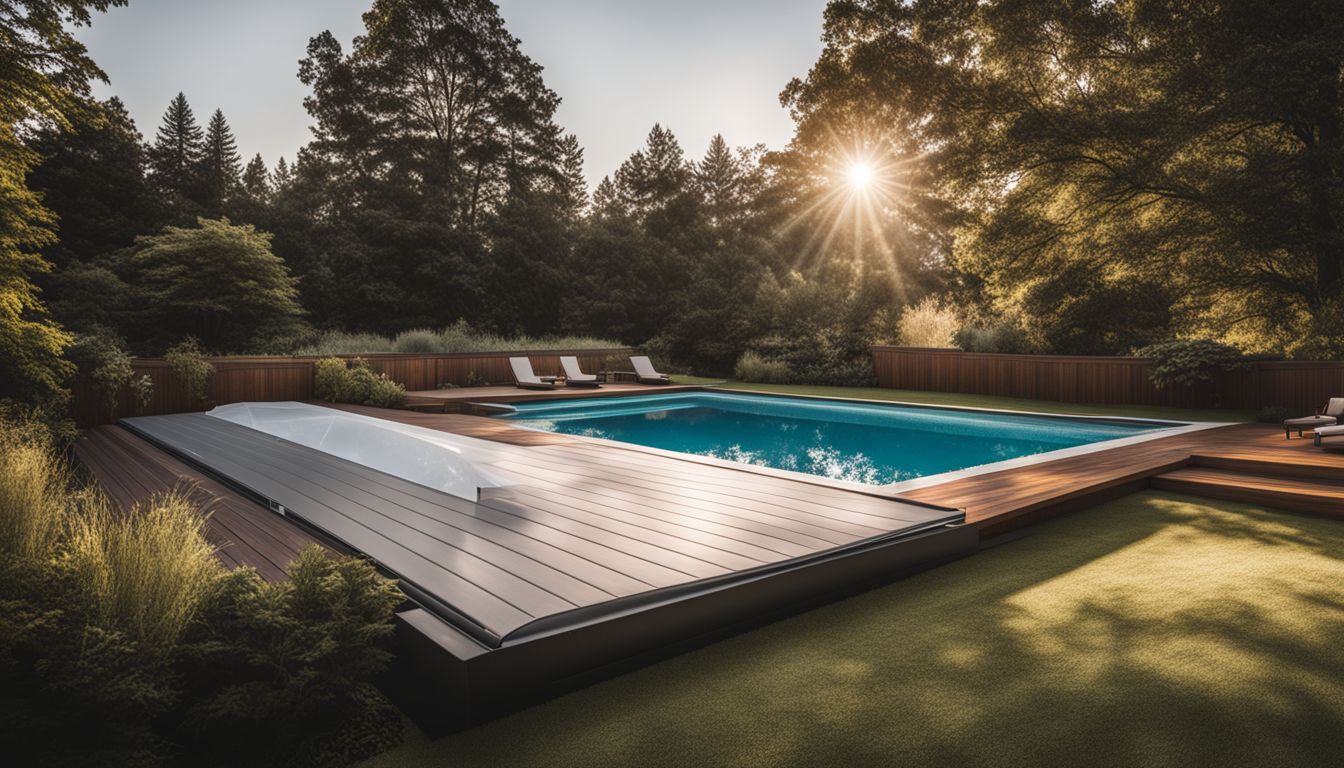 Modern above ground pool in a stunning backyard landscape.