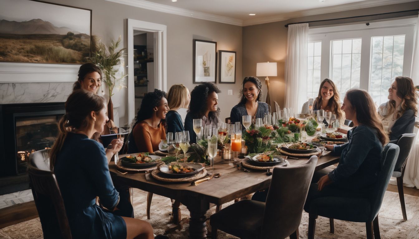 ESFJ hosting a lively dinner party with diverse group of friends.