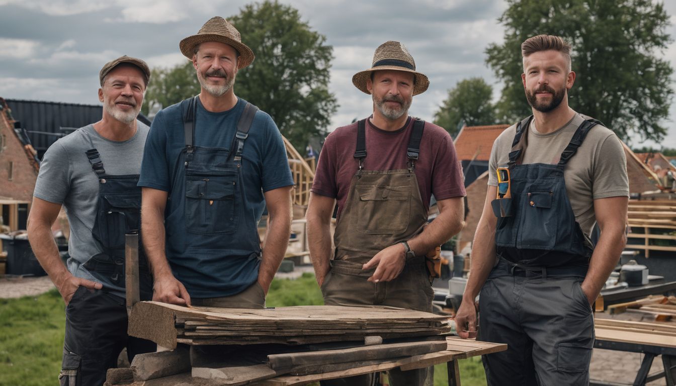A diverse group of confident roofers posing with their tools.