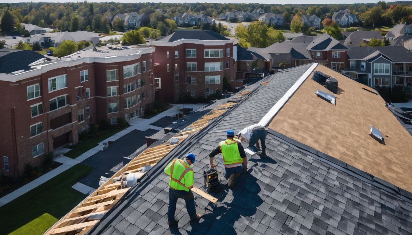 Team of professional roofers conducting seamless roof repairs and maintenance.