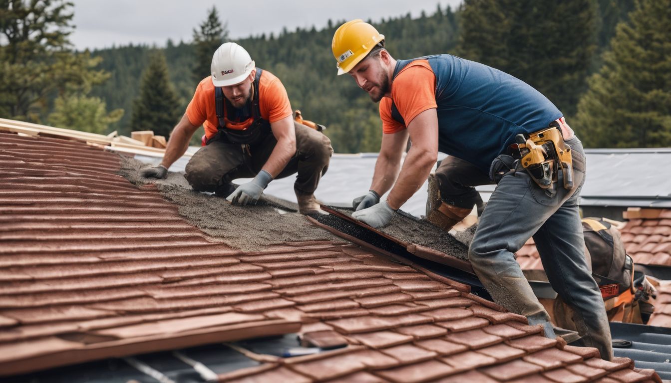 A diverse team of roofers installing new tiles on a house.