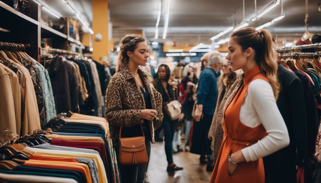 Two women shopping in a clothing store
