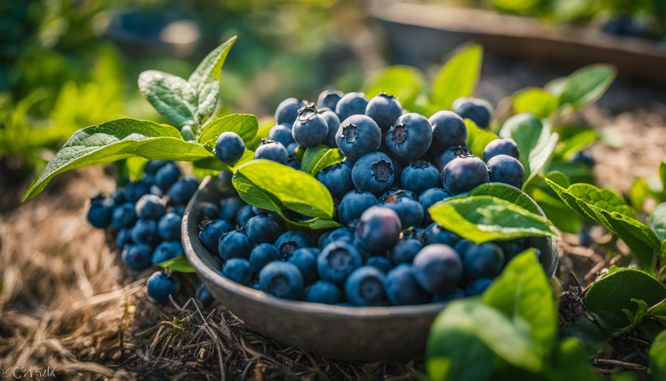 A photo of Blueberry bushes in a home vegetable garden.