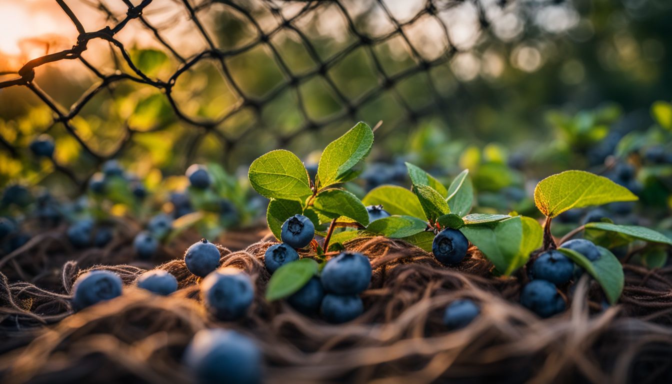 A vibrant photo of healthy Blueberry plants surrounded by protective netting.