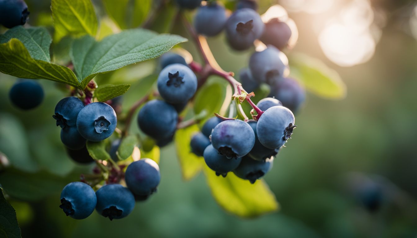 Beautiful blueberries growing in a well-maintained garden without humans.