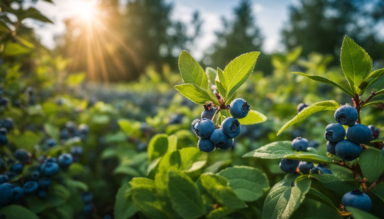 A vibrant photo of lush blueberry bushes ready for harvest.