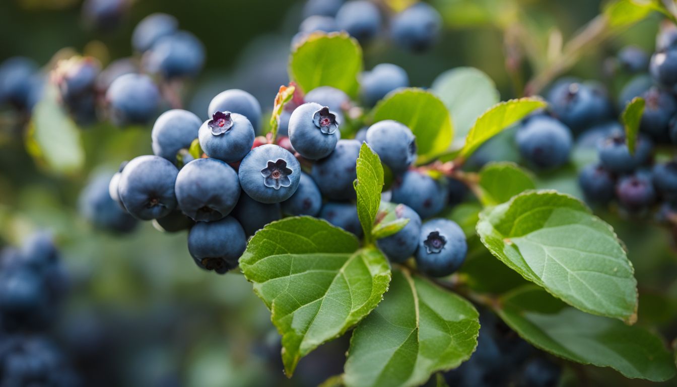 A thriving blueberry bush in a garden with vibrant colors and clarity.