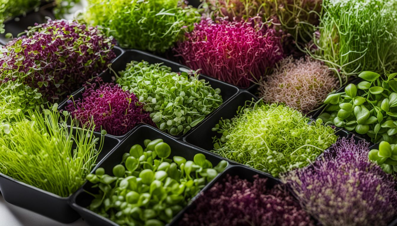 A photo of a diverse assortment of microgreens in the Hamama Microgreens Kit, surrounded by natural sunlight.