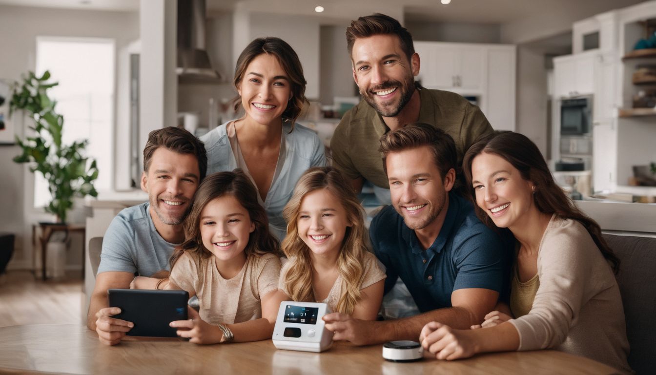 A happy family gathered around the SimpliSafe Home Security System, showcasing its effectiveness and ease of use.
