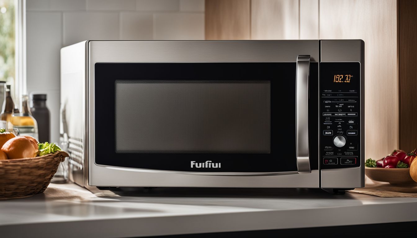 A detailed photo of a microwave oven with a reputable brand logo and warranty certificate.