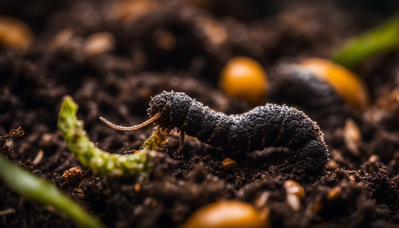 A close-up photo of various types of worms moving in a compost pile.