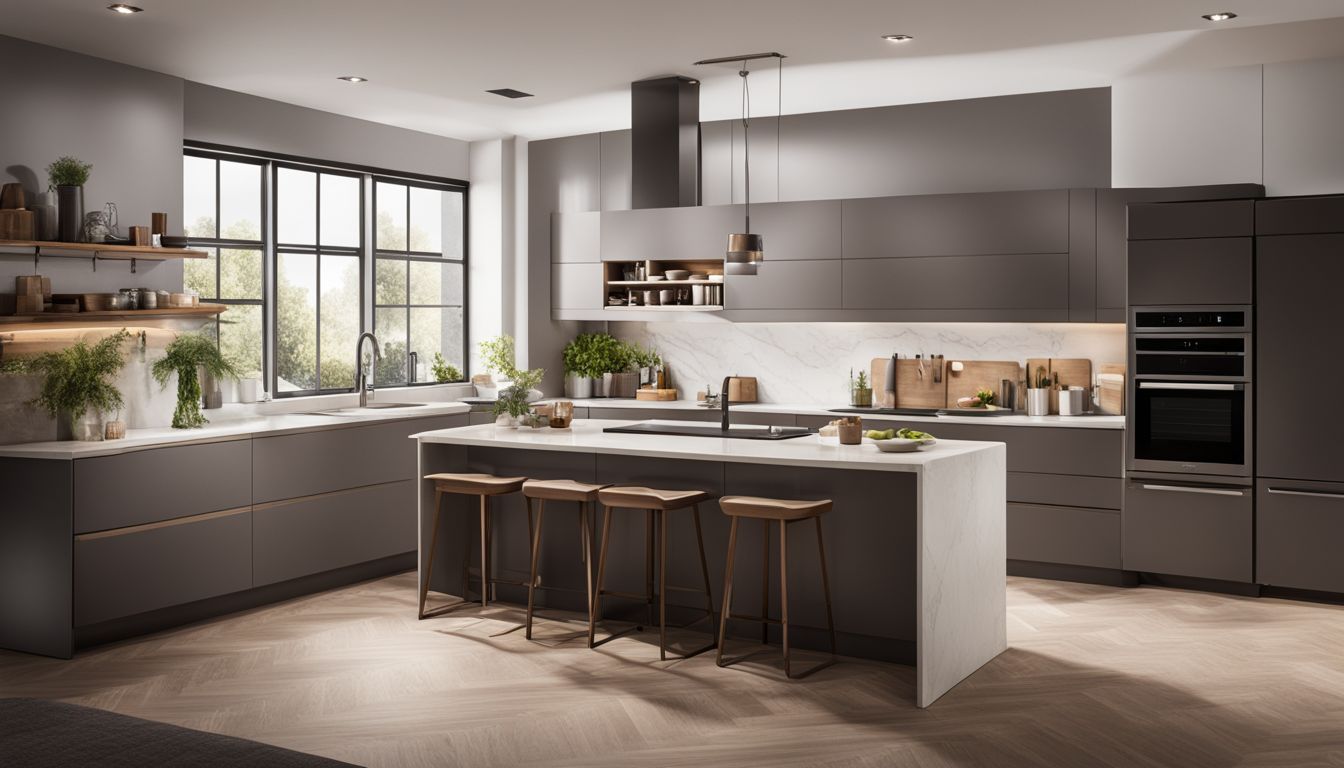 A modern kitchen with an integrated LG microwave seamlessly fits into the sleek design.