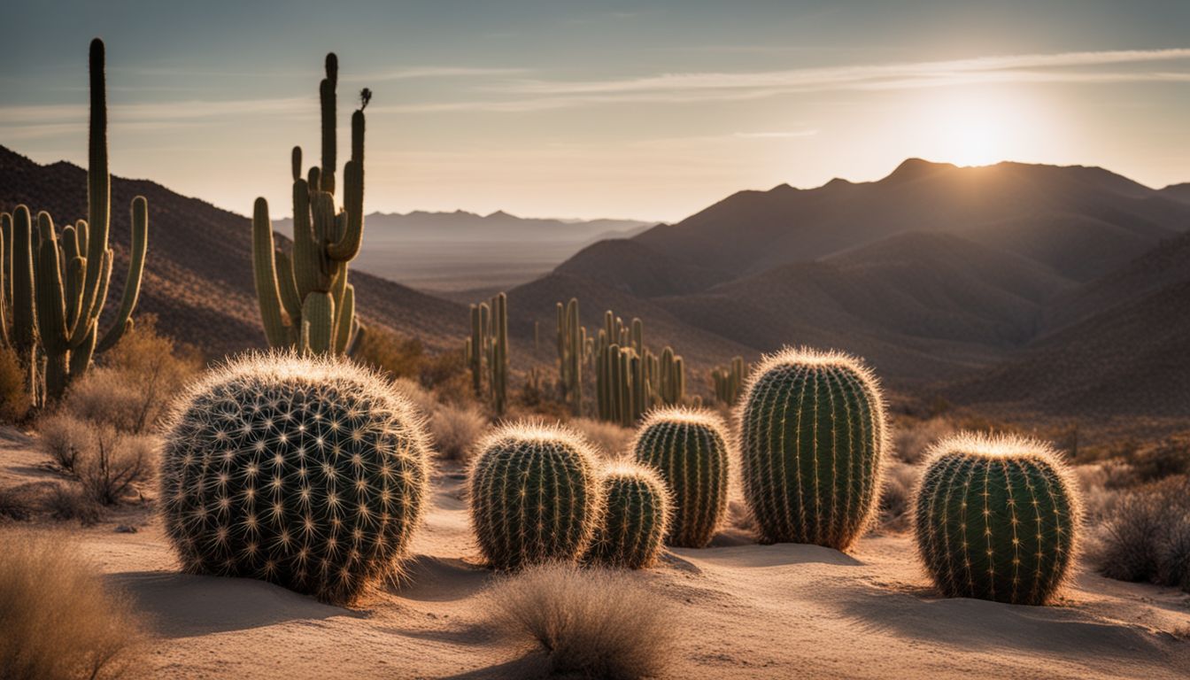 A picturesque desert landscape filled with diverse barrel cacti.