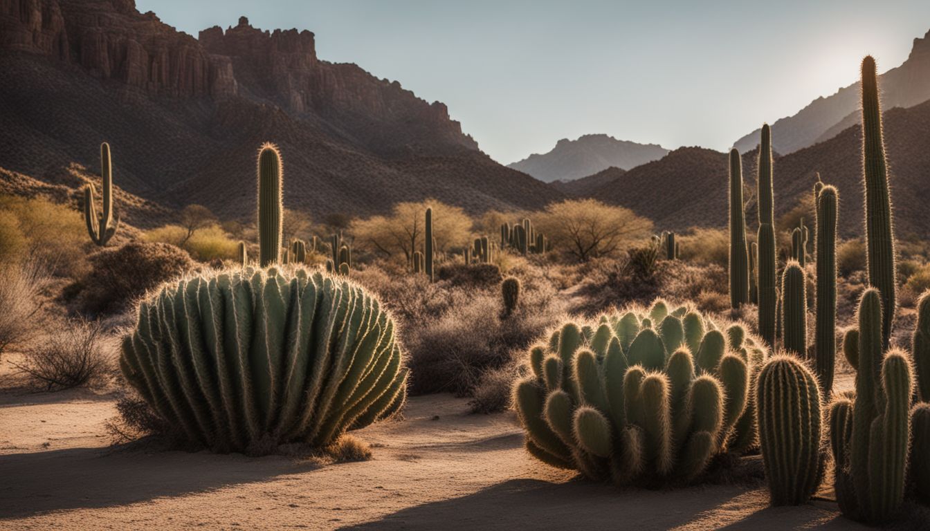 A photo of Columnar Cacti in a desert landscape.