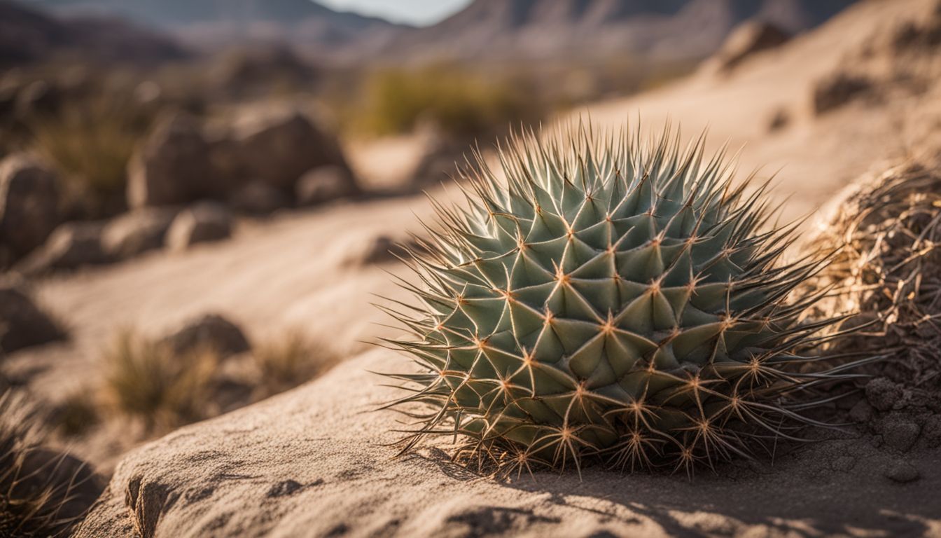 A photo of a Coryphantha vivipara in a desert landscape.