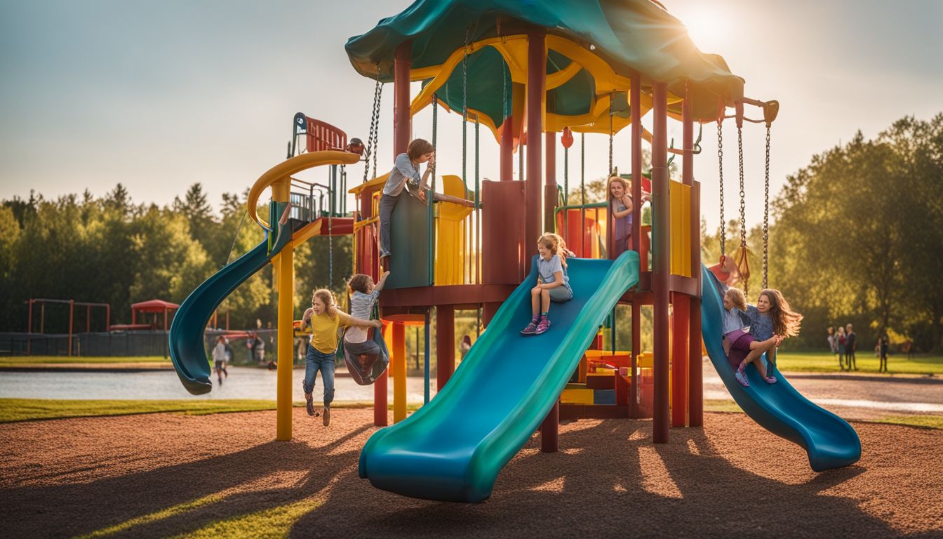 A Vibrant Playground Filled With Joyful Children, Captured In A Stunning Photograph.