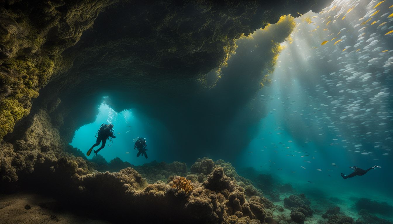Unterwasserhöhlen-Erkundung auf den Marieta-Inseln mit verschiedenen Menschen und Outfits.