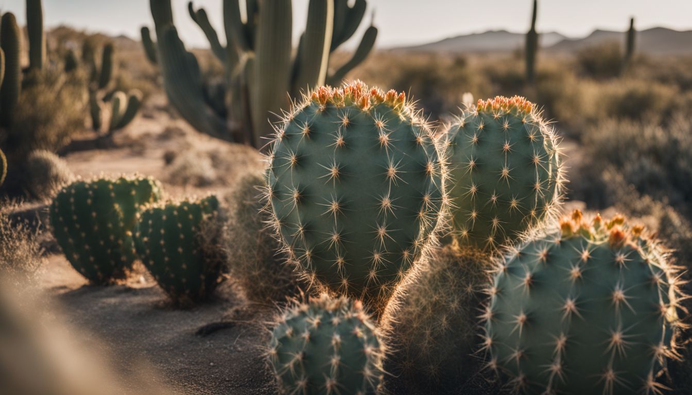 A photo of Opuntia cacti in a desert landscape.