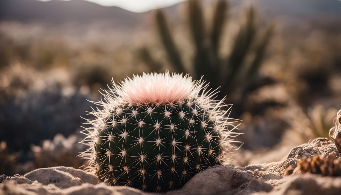 Close-up of blooming Pediocactus in rocky desert environment, without humans.