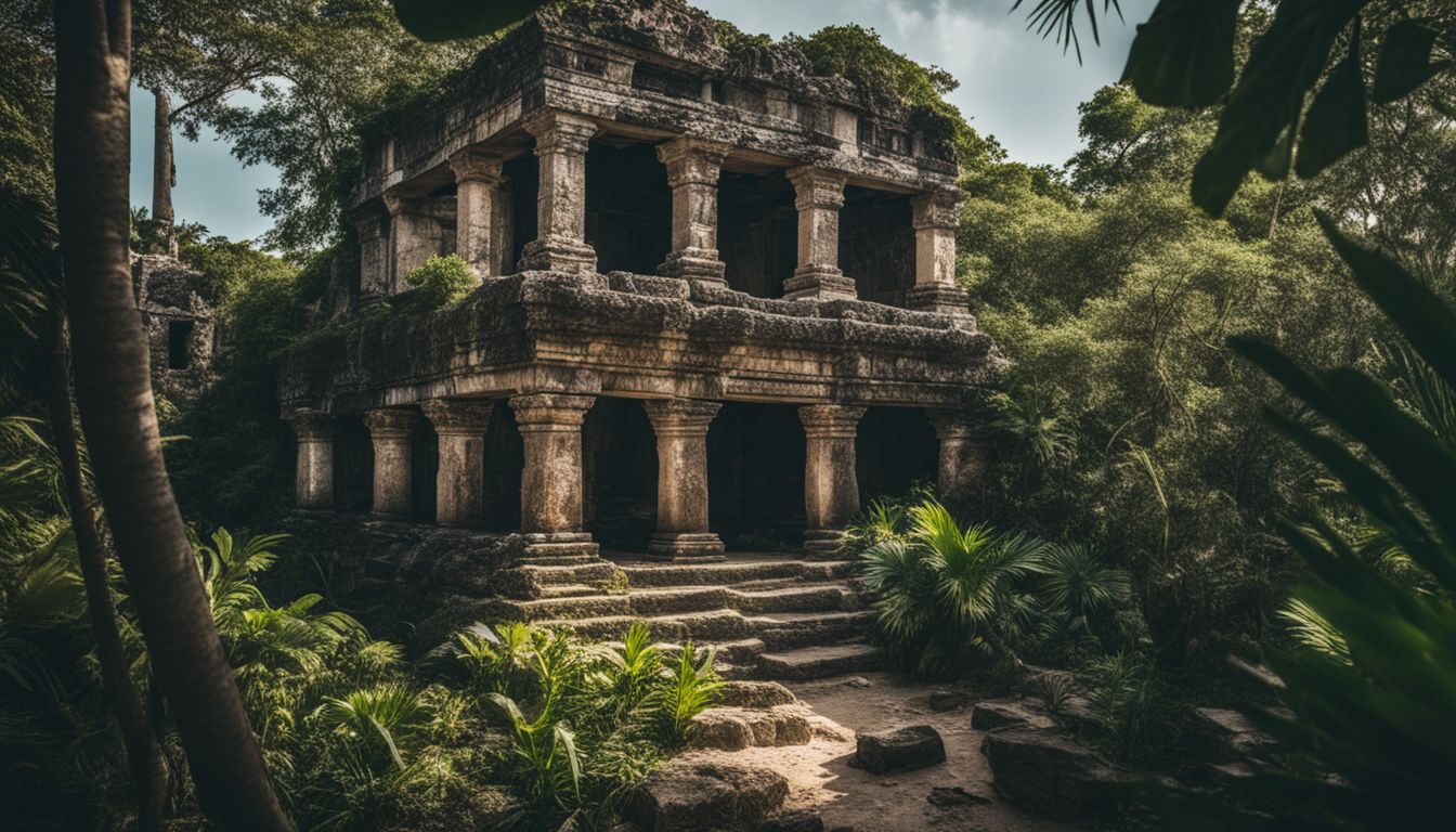Foto von antiken Ruinen mit üppiger Dschungelvegetation in Tulum.