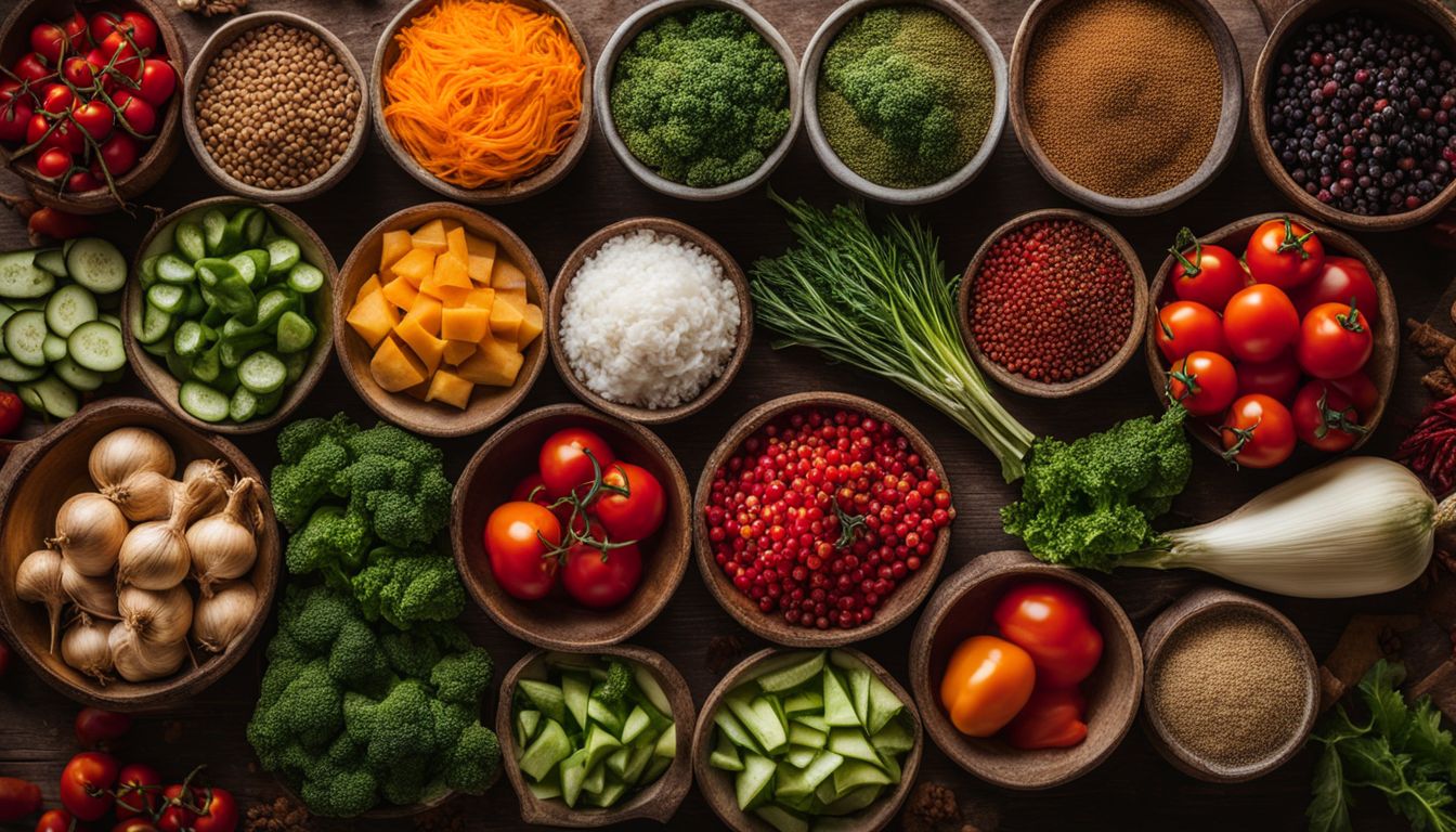 A vibrant close-up of fresh vegetables and spices.
