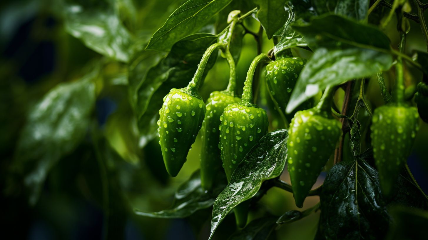 A thriving pepper plant is showcased in a backyard garden.