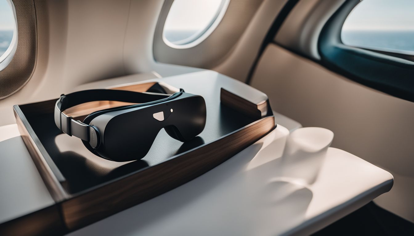 A Photo Of An Oculus Quest 2 Headset Surrounded By A Peaceful Airplane Cabin.